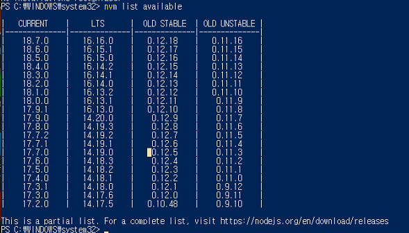 node version